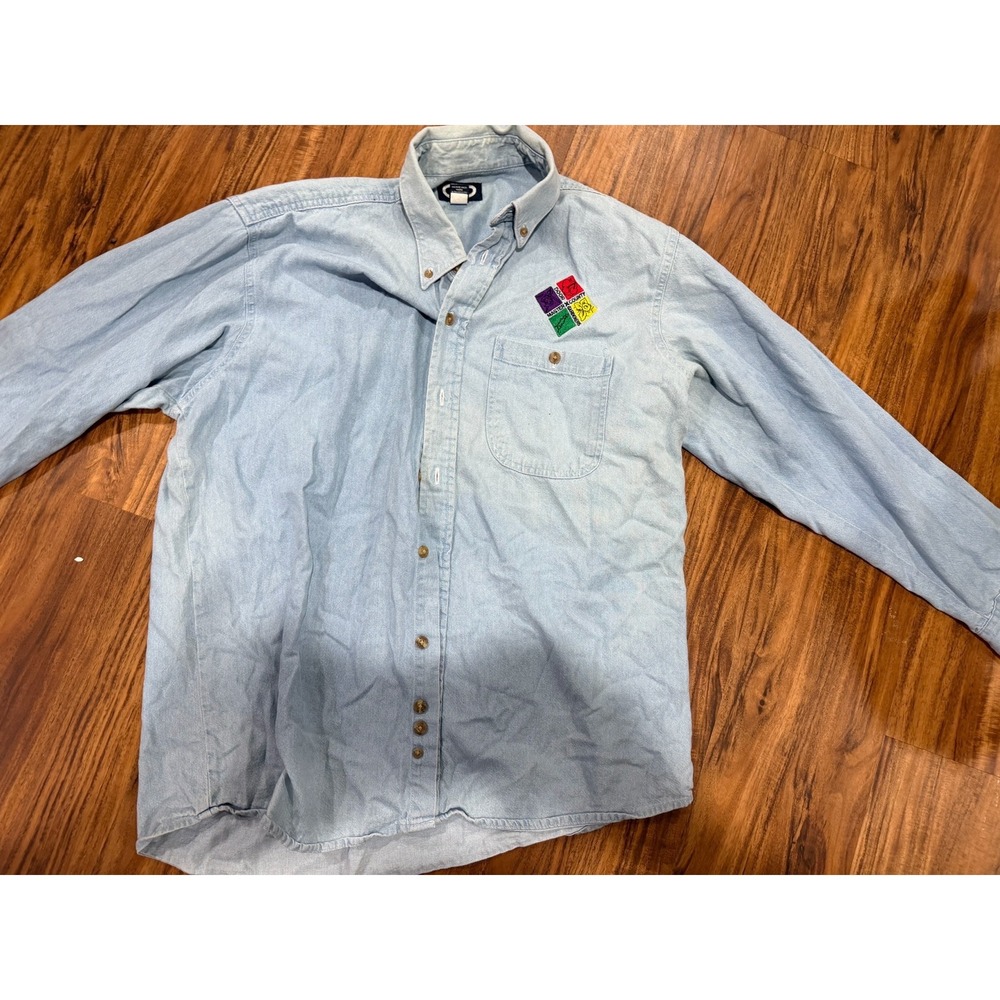 Gorpcore Mens Three Rivers Denim Button Down Shirt L Light Blue